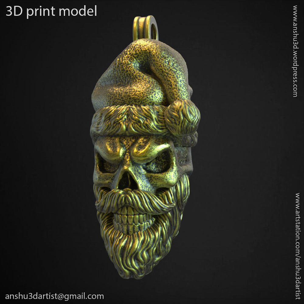 skull pendant jewelry Santa claus  vol1  3D print model_2