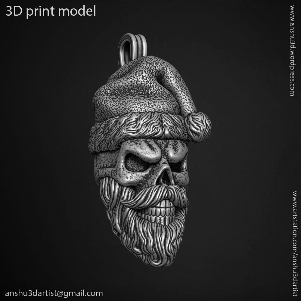 skull pendant jewelry Santa claus  vol1  3D print model_17