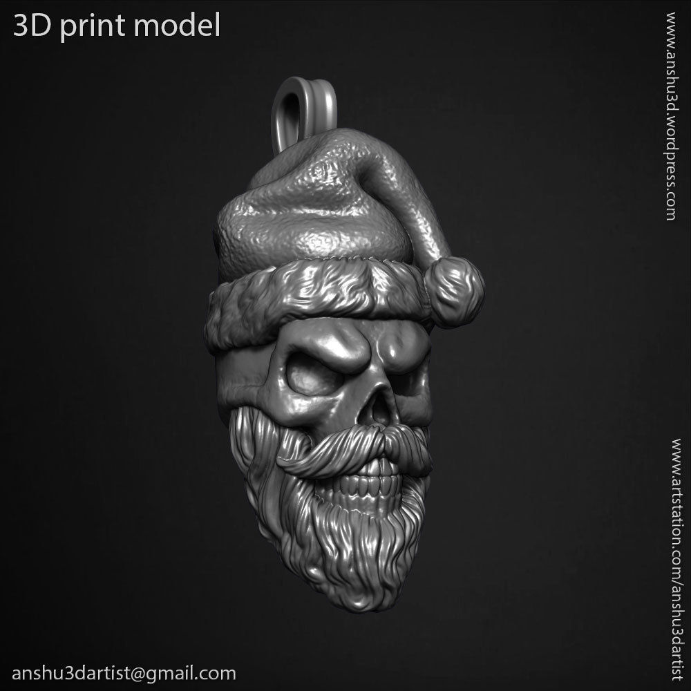 skull pendant jewelry Santa claus  vol1  3D print model_19