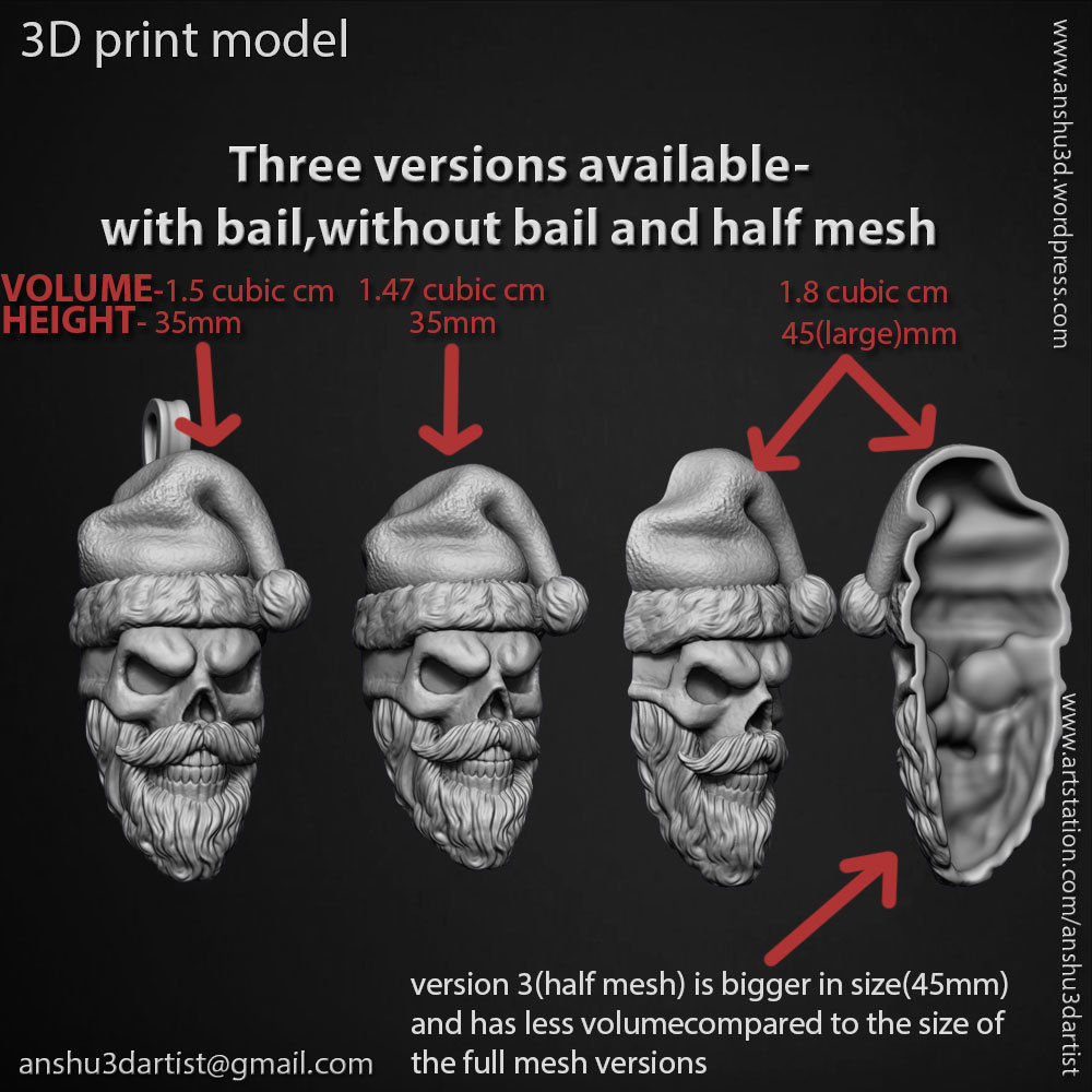 skull pendant jewelry Santa claus  vol1  3D print model_9
