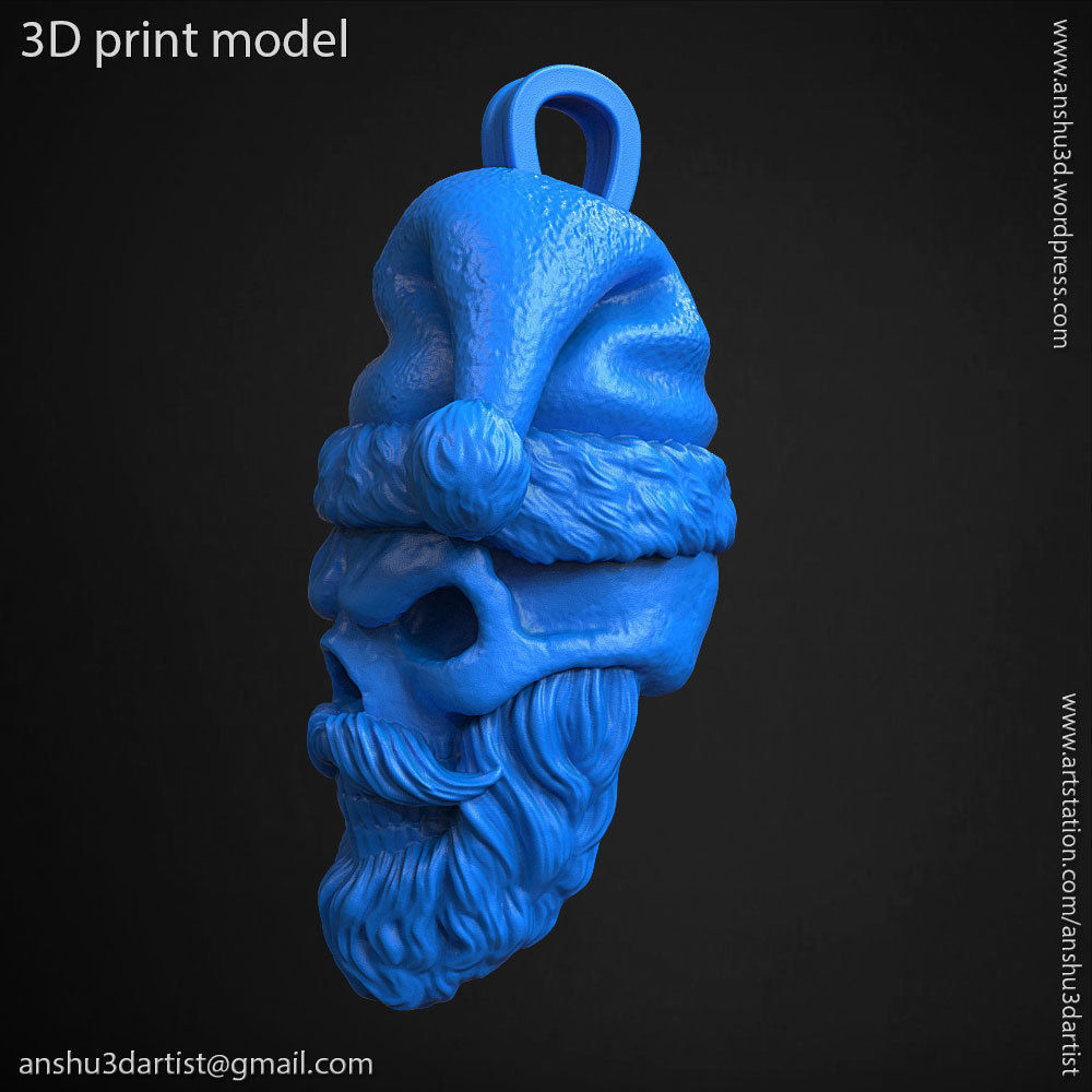 skull pendant jewelry Santa claus  vol1  3D print model_6
