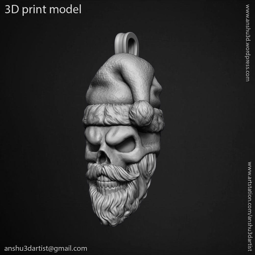 skull pendant jewelry Santa claus  vol1  3D print model_11