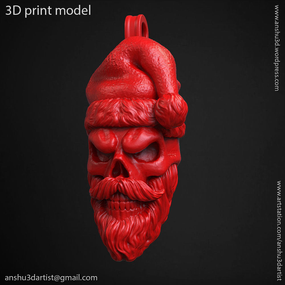 skull pendant jewelry Santa claus  vol1  3D print model_3