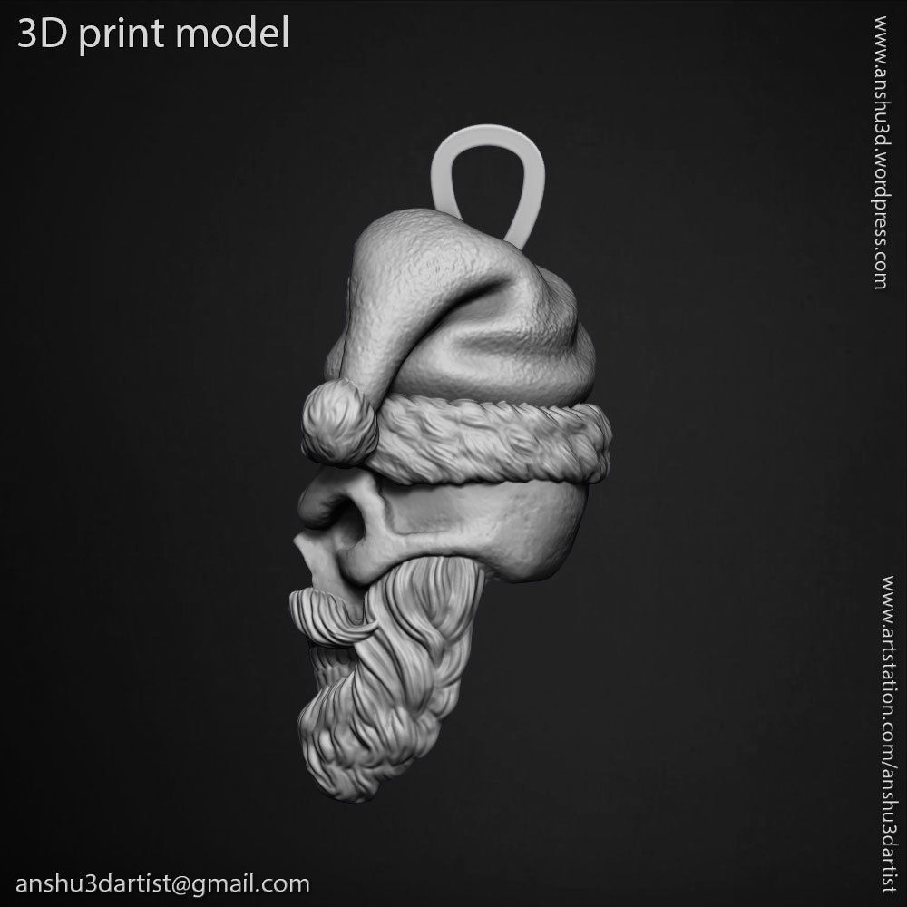 skull pendant jewelry Santa claus  vol1  3D print model_12