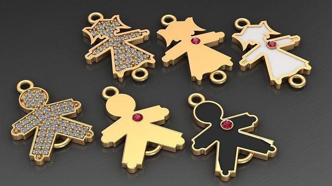 Boy and Girl Kid Diamond Ruby Enamel Pendant 3D print model
