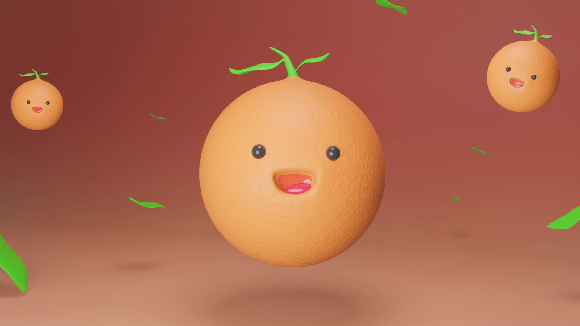 Orange two oranges flying in air Low-poly 3D model_1