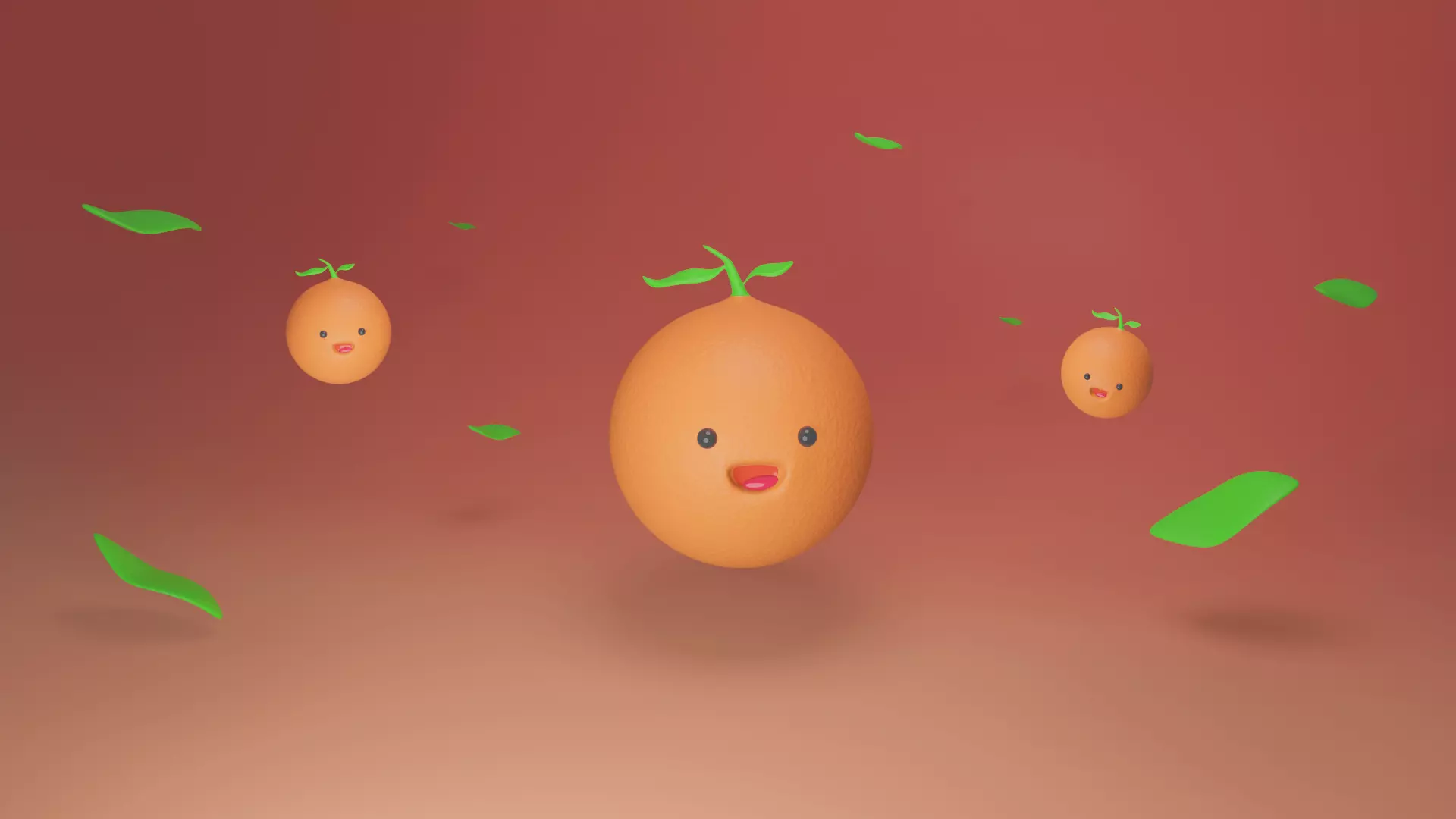 Orange two oranges flying in air Low-poly 3D model_0