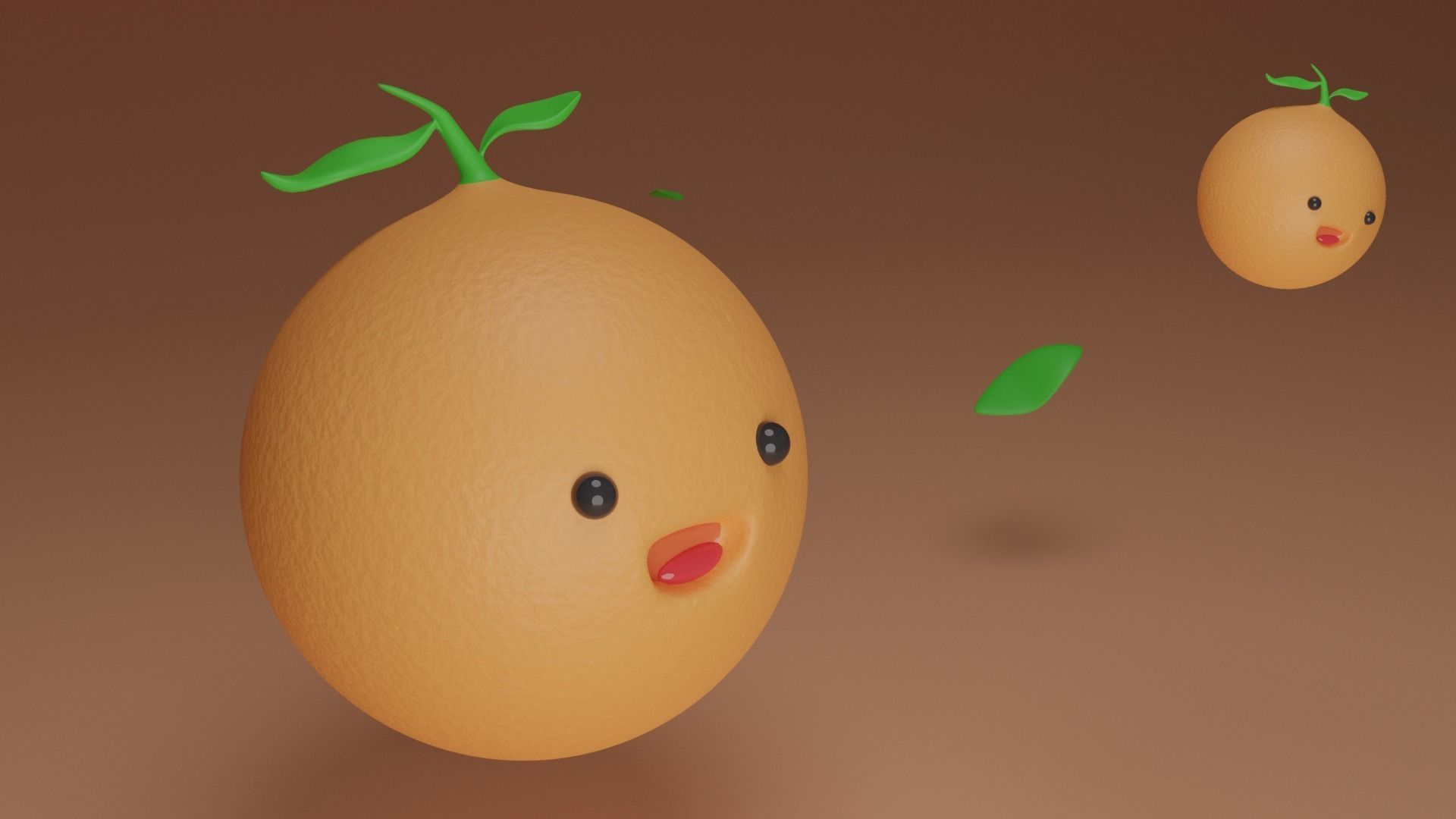 Orange two oranges flying in air Low-poly 3D model_2