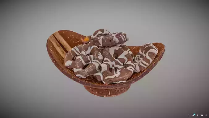 Chocolate Covered Pretzels in Coconut Bowl