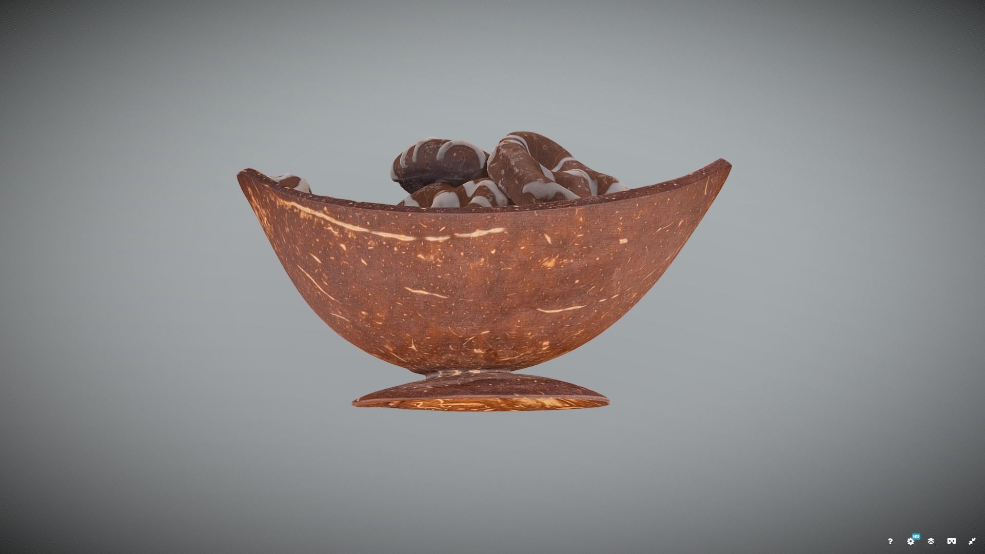 Chocolate Covered Pretzels in Coconut Bowl 3D model_3
