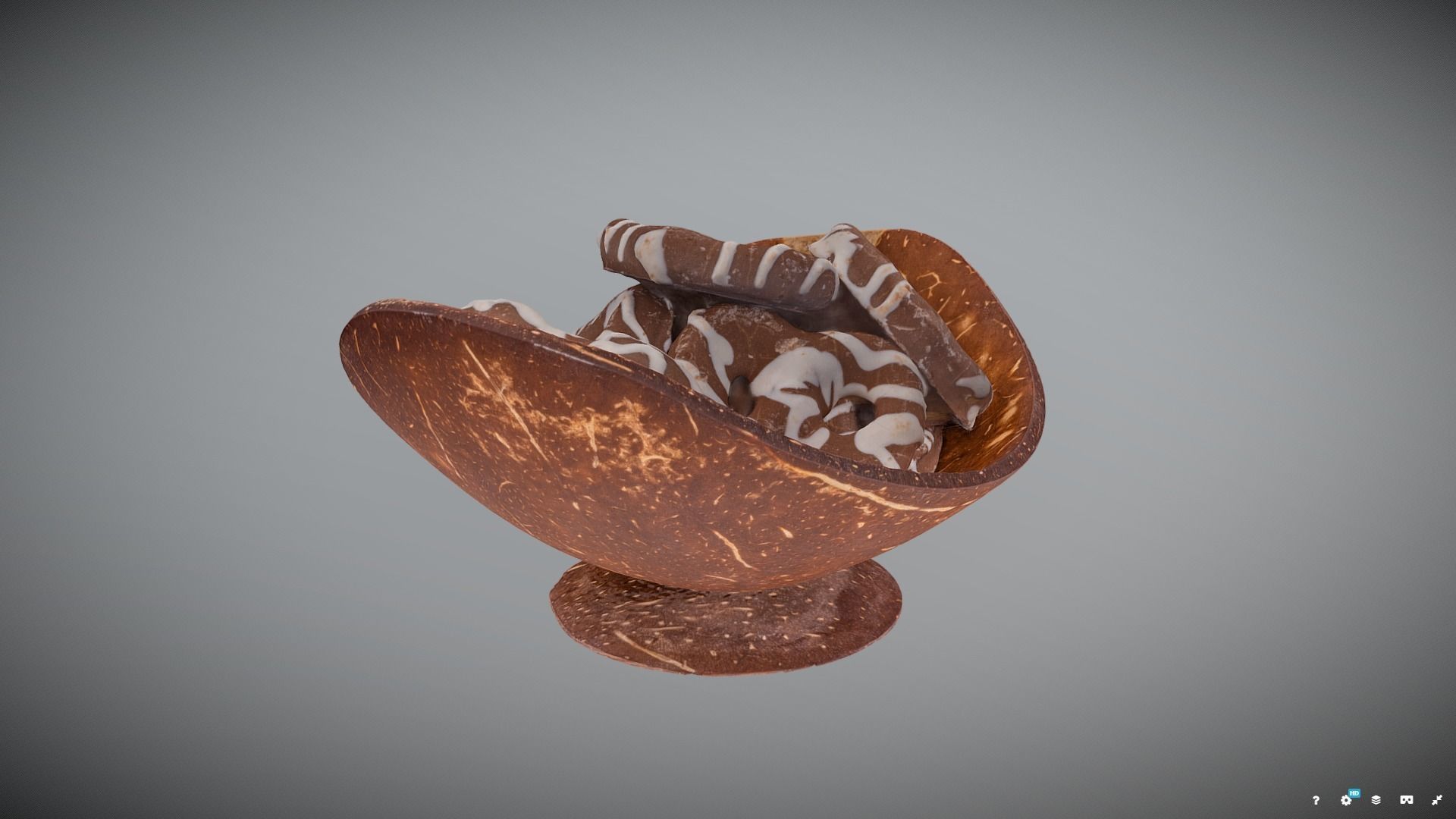 Chocolate Covered Pretzels in Coconut Bowl 3D model_1