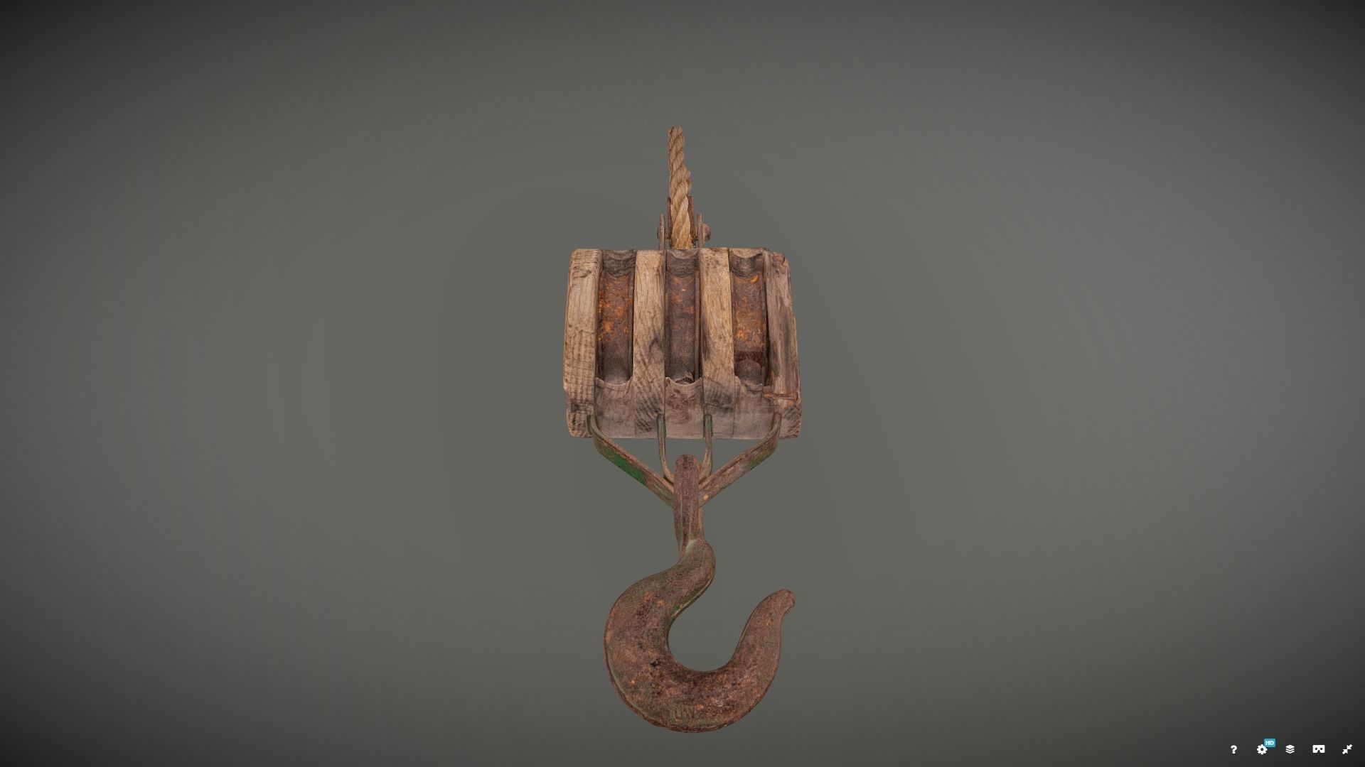 Pulley wooden hook hanging 3D model_2