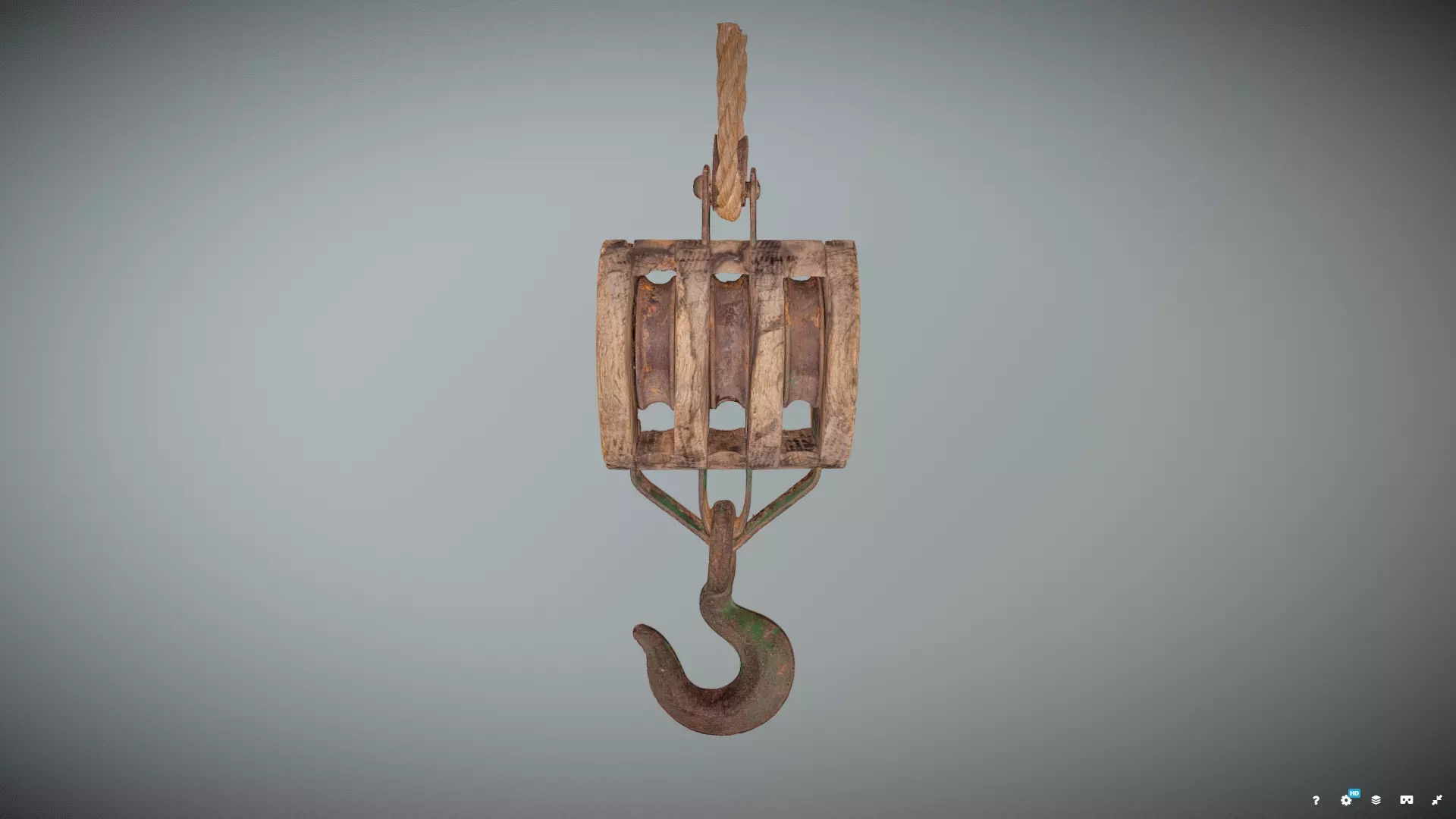 Pulley wooden hook hanging 3D model_0