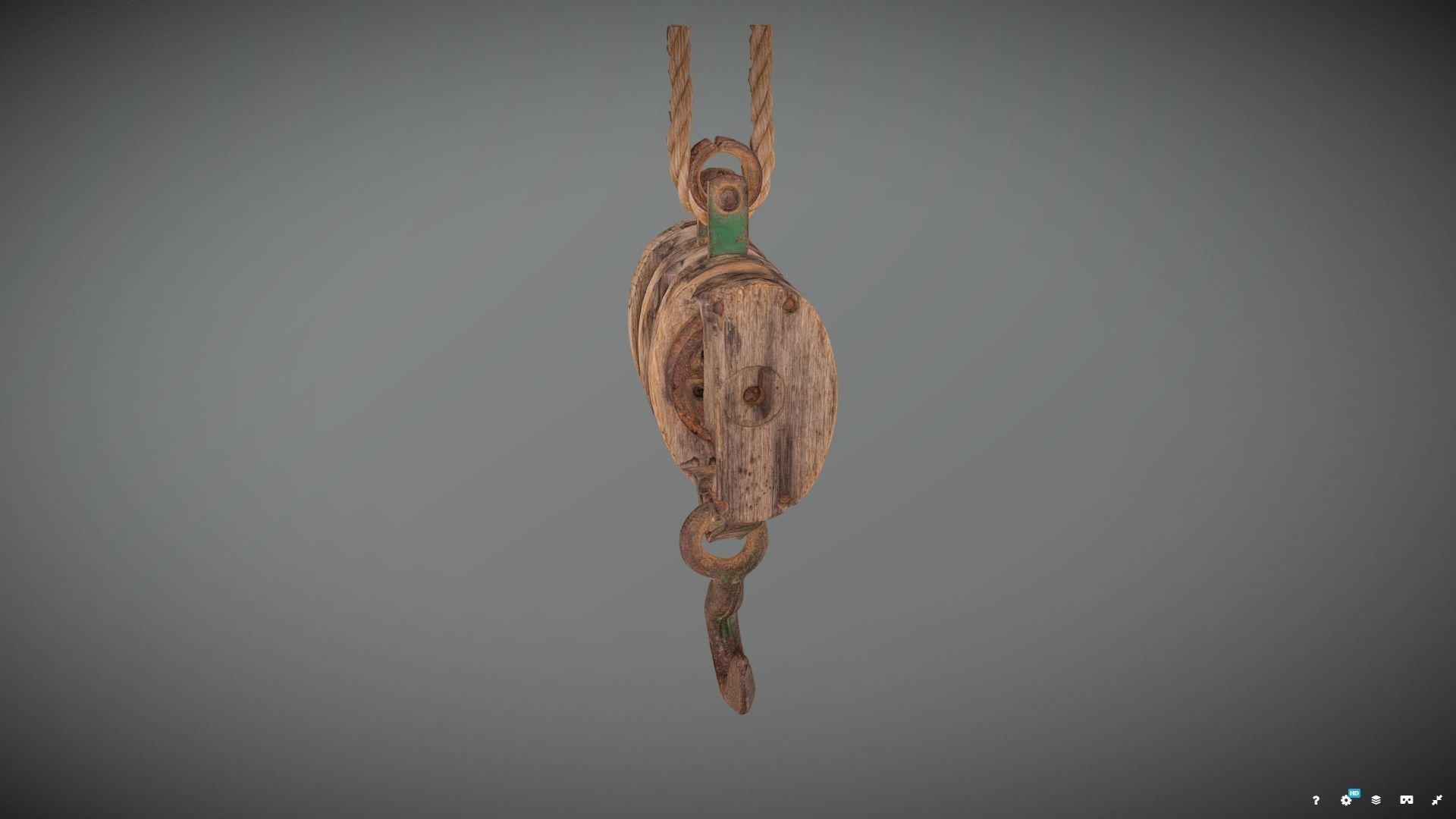 Pulley wooden hook hanging 3D model_1