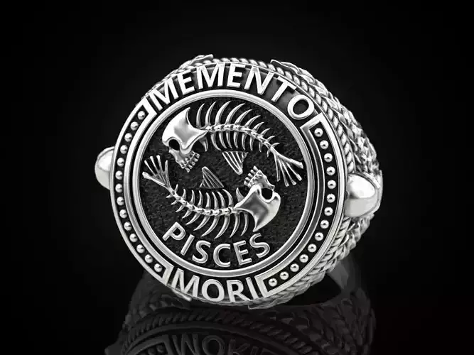 Zodiac skull ring Pisces 3D print model