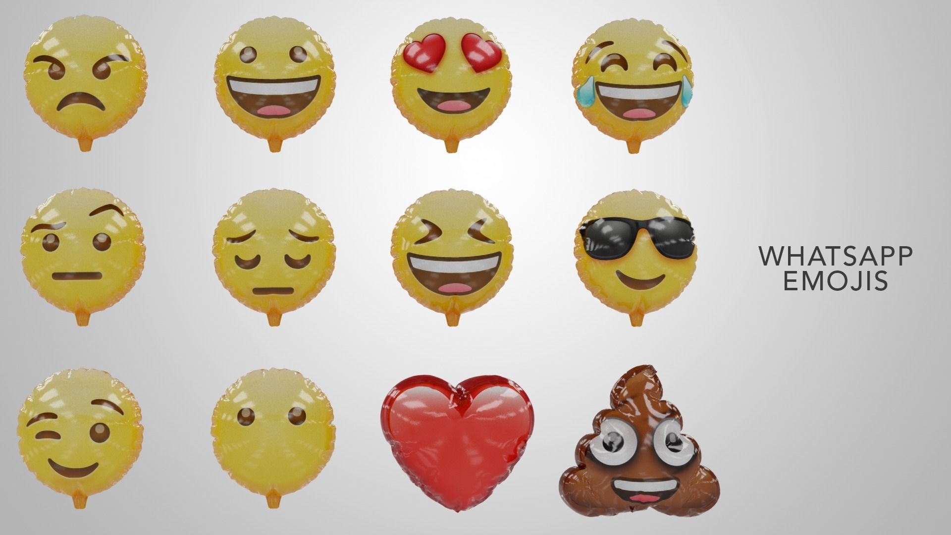 Emoji Balloons Pack Low-poly 3D model_4