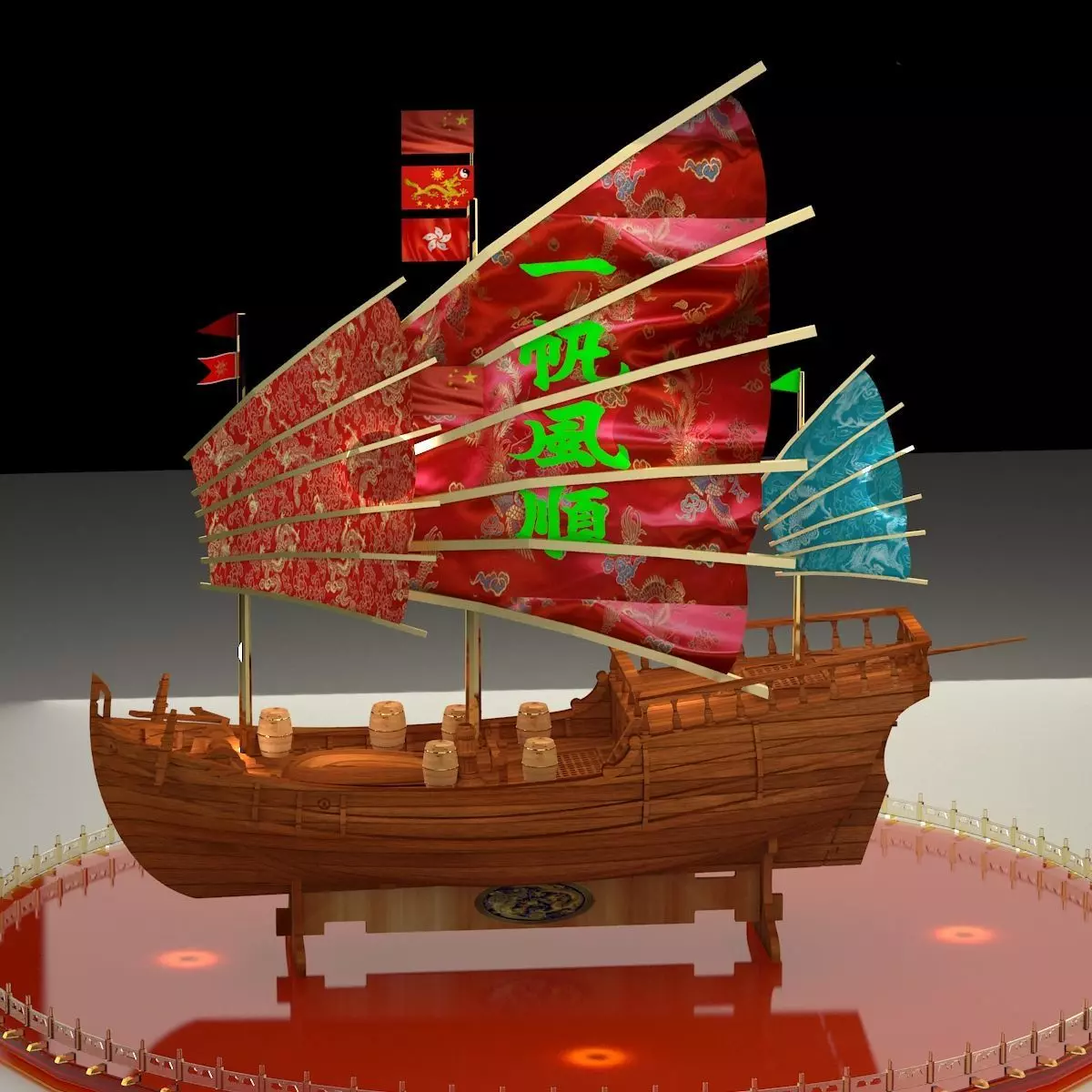 Chinese junk boat 3D model_0