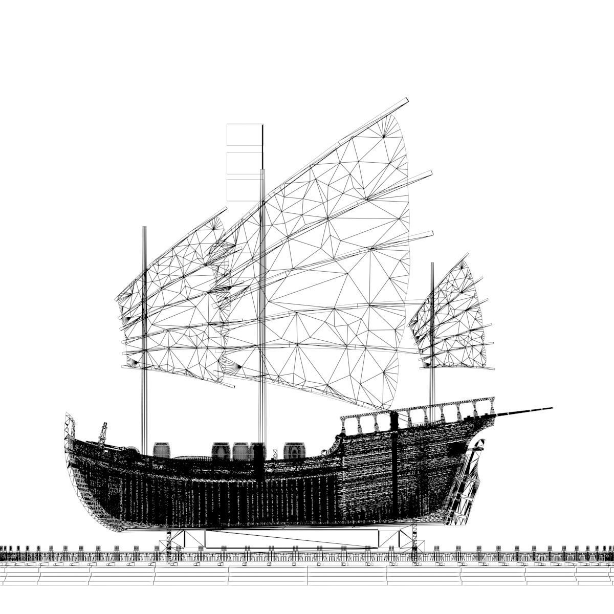Chinese junk boat 3D model_4