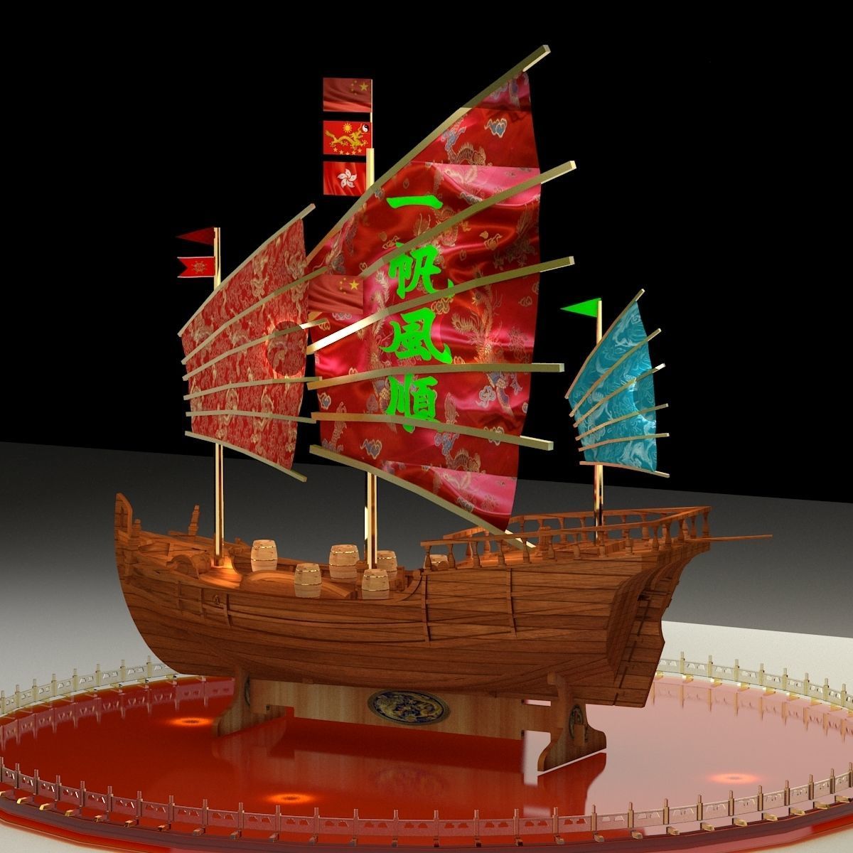 Chinese junk boat 3D model_2