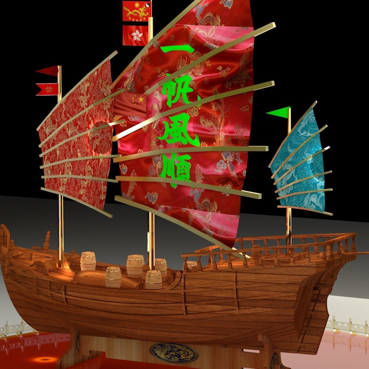 Chinese junk boat 3D model_5