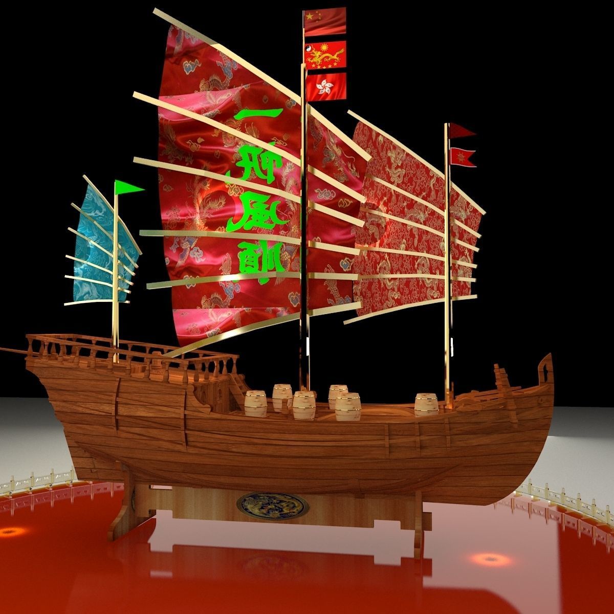 Chinese junk boat 3D model_1