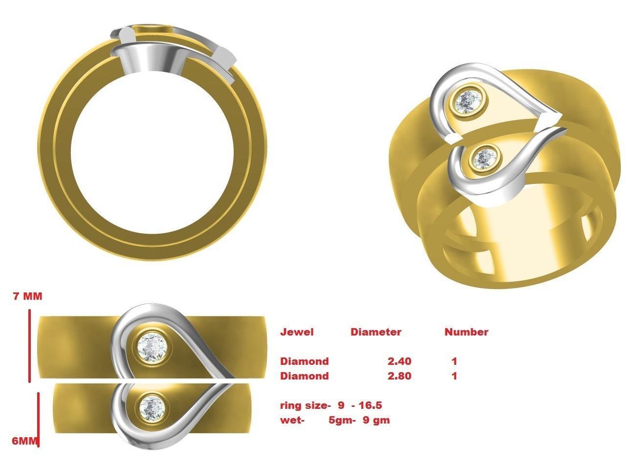COUPLE RING HEART SHAPE RING 3D print model_4