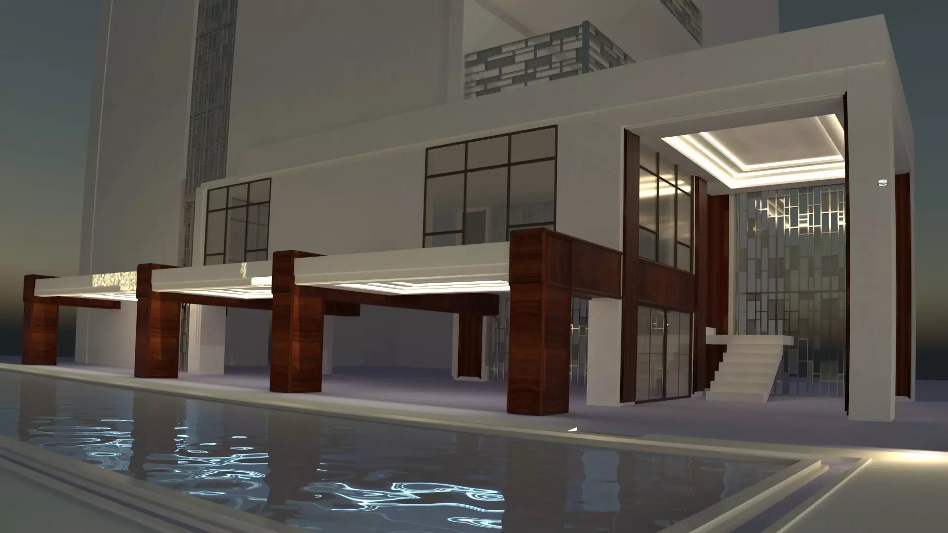 building modern with swimming pool 3D model