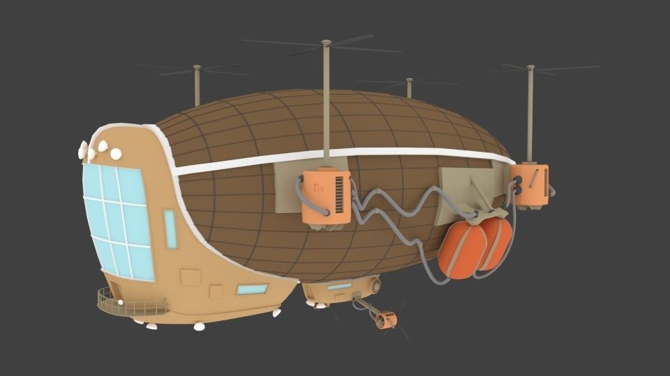 Steampunk Zeppelin Low-poly 3D model_1