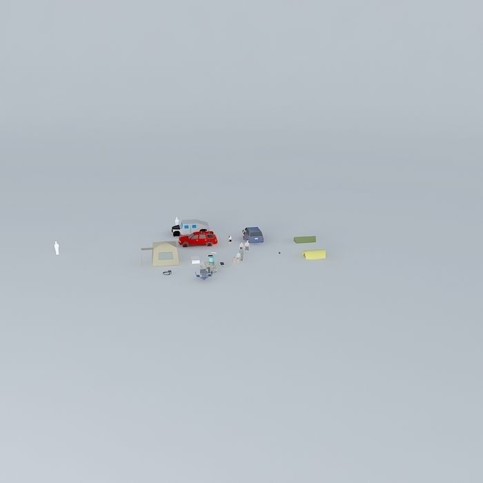 Camping place with 3 families Free 3D model_2