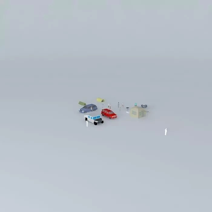 Camping place with 3 families Free 3D model_0