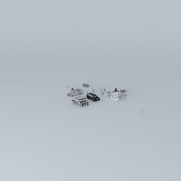 Camping place with 3 families Free 3D model_3