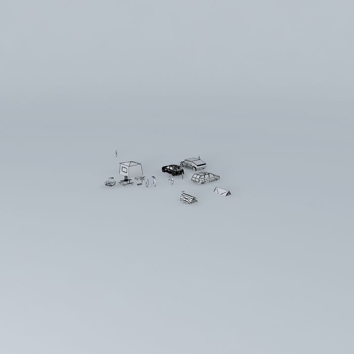 Camping place with 3 families Free 3D model_4