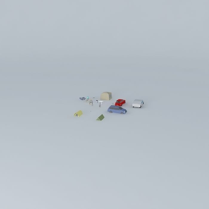 Camping place with 3 families Free 3D model_1