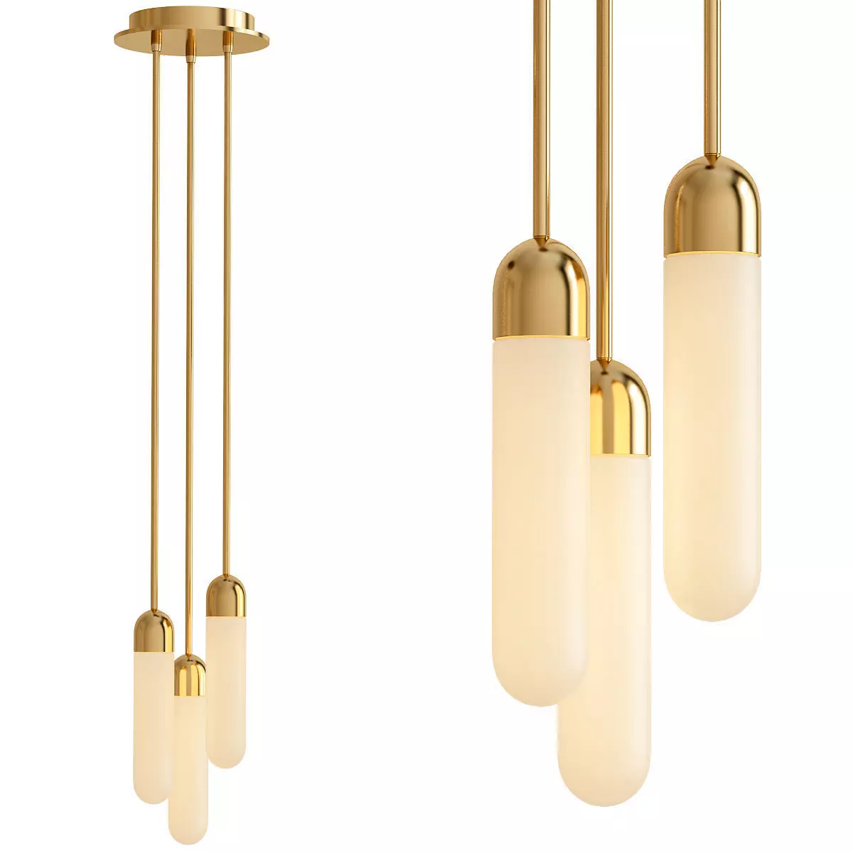 Champagne Gold LED Multi Light Pendant 3D model_0