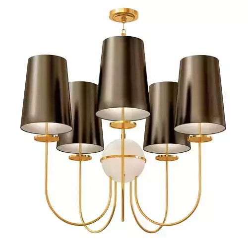 Wide Black Shade Aged Brass Chandelier