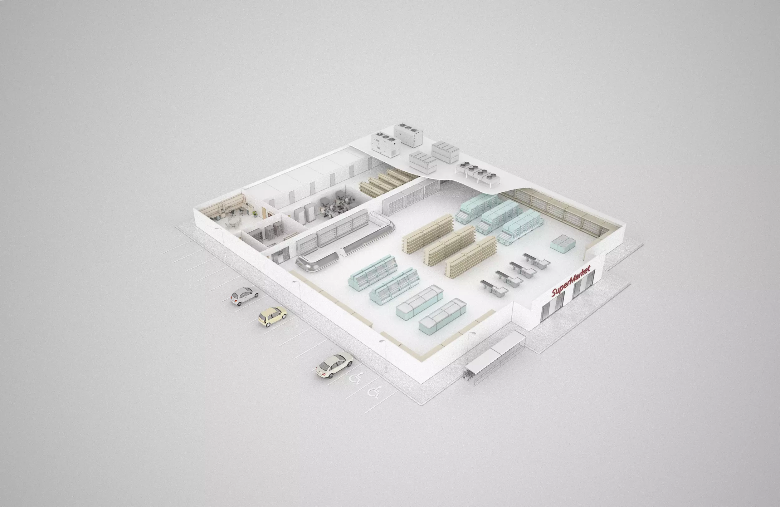 Supermarket hospital floor plan 3D model_0
