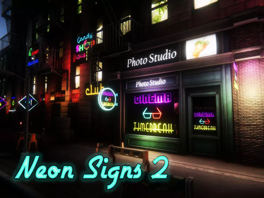Neon Signs 2 UNITY Low-poly 3D model