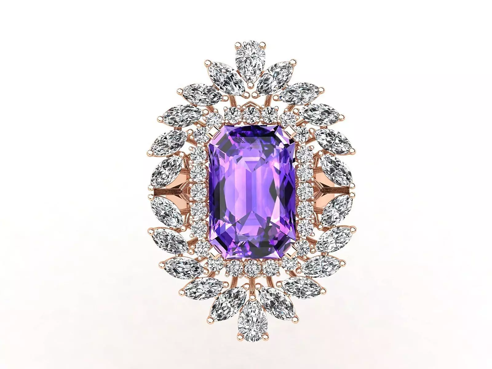 R00014 amethyst and diamond ring 3D print model