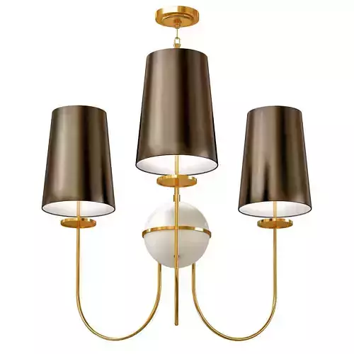 Wide Black Shade Aged Brass Chandelier
