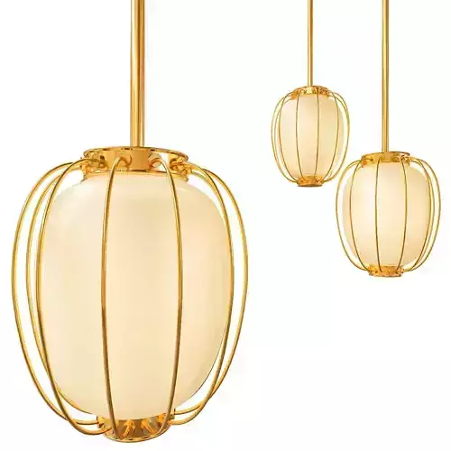 Wide Aged Brass Pendant Light