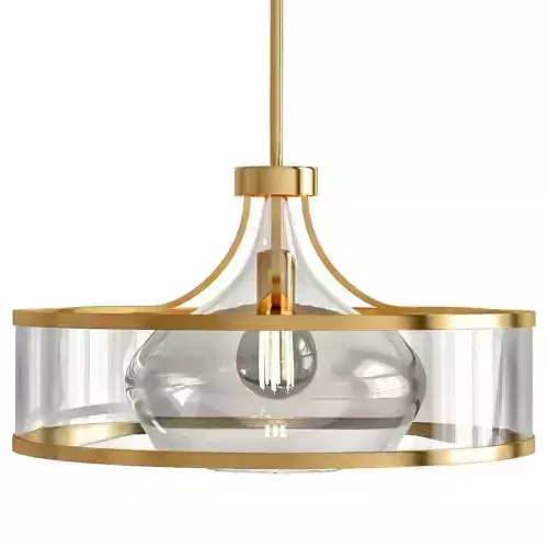 Wide Warm Antique Brass Pendant Light