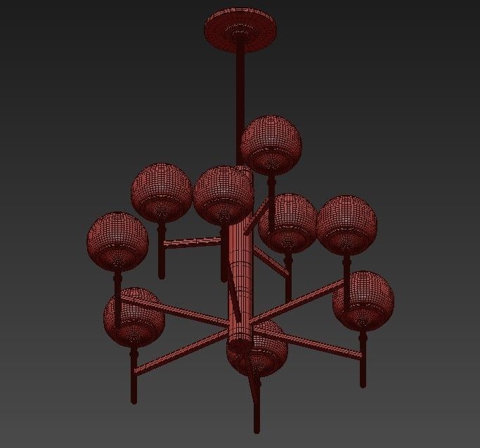 Wide Aged Brass 9 Light Chandelier 3D model_1