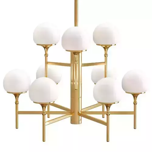 Wide Aged Brass 9 Light Chandelier