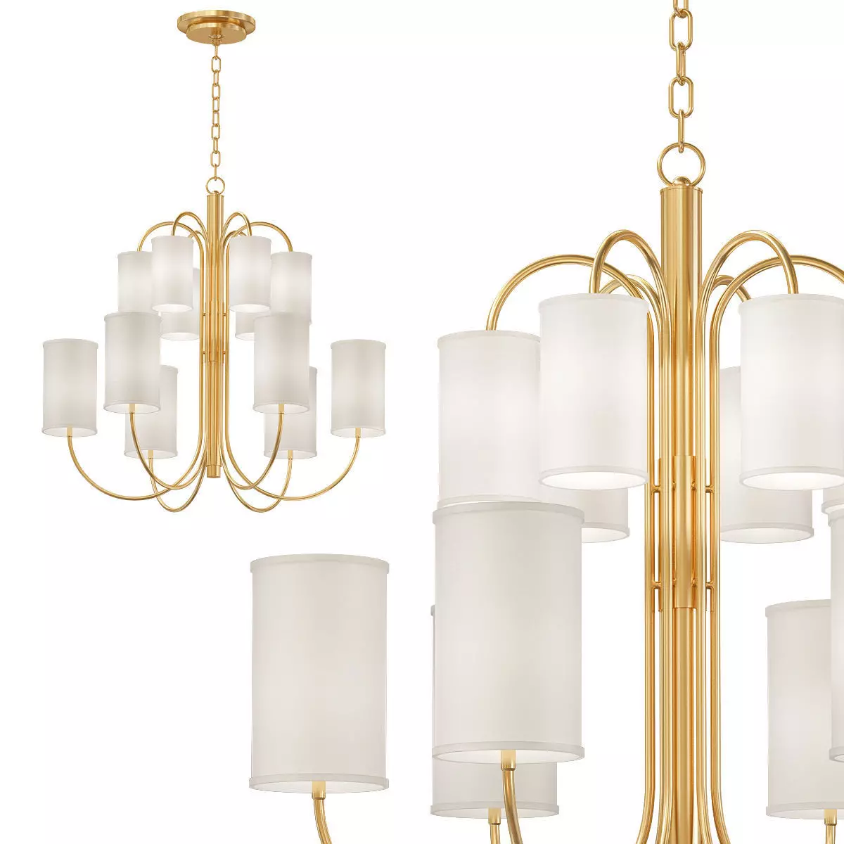 Wide Aged Brass Chandelier 3D model_0