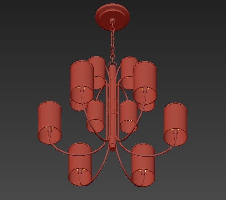 Wide Aged Brass Chandelier 3D model_2