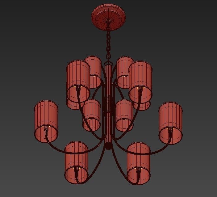 Wide Aged Brass Chandelier 3D model_3