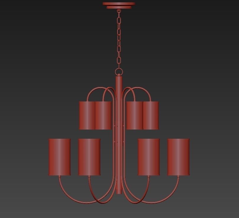 Wide Aged Brass Chandelier 3D model_1