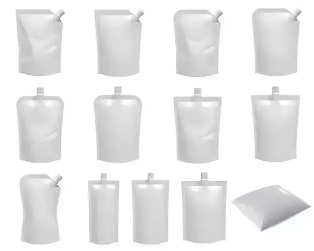 Blank Pouch Bags With Spout Lid Mock Up 3D Model Collection