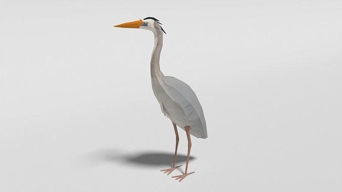 Low Poly Cartoon Great Blue Heron Low-poly 3D model