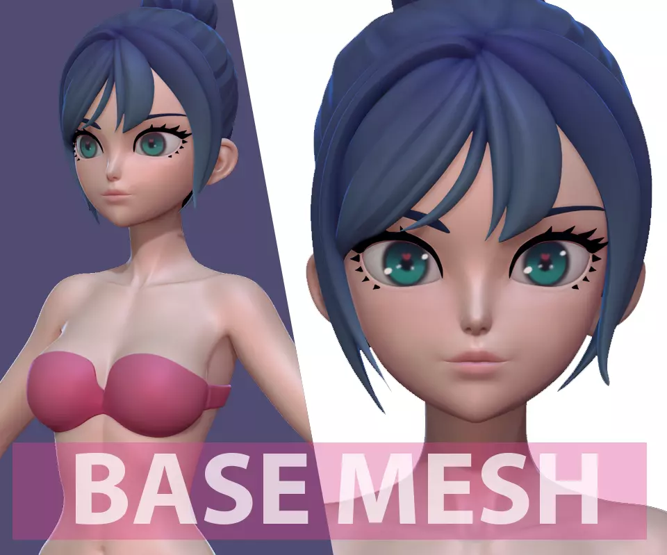 Anime Girl BaseMesh  3D model_0